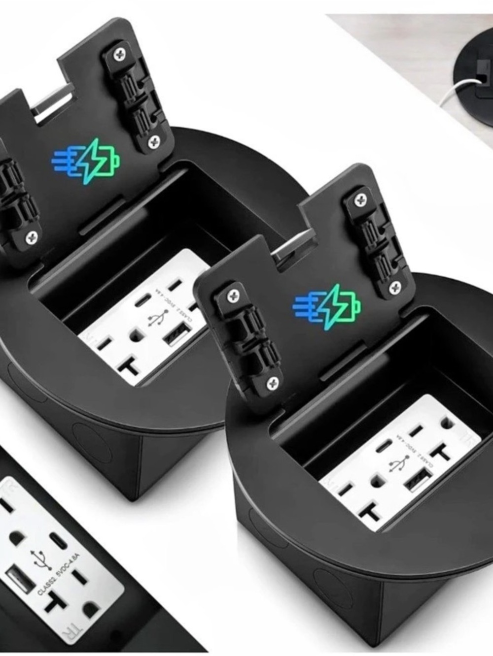 Kanayu 2 Pcs Recessed Floor Outlet 20A USB A+C 1-Gang Waterproof ETL Listed
